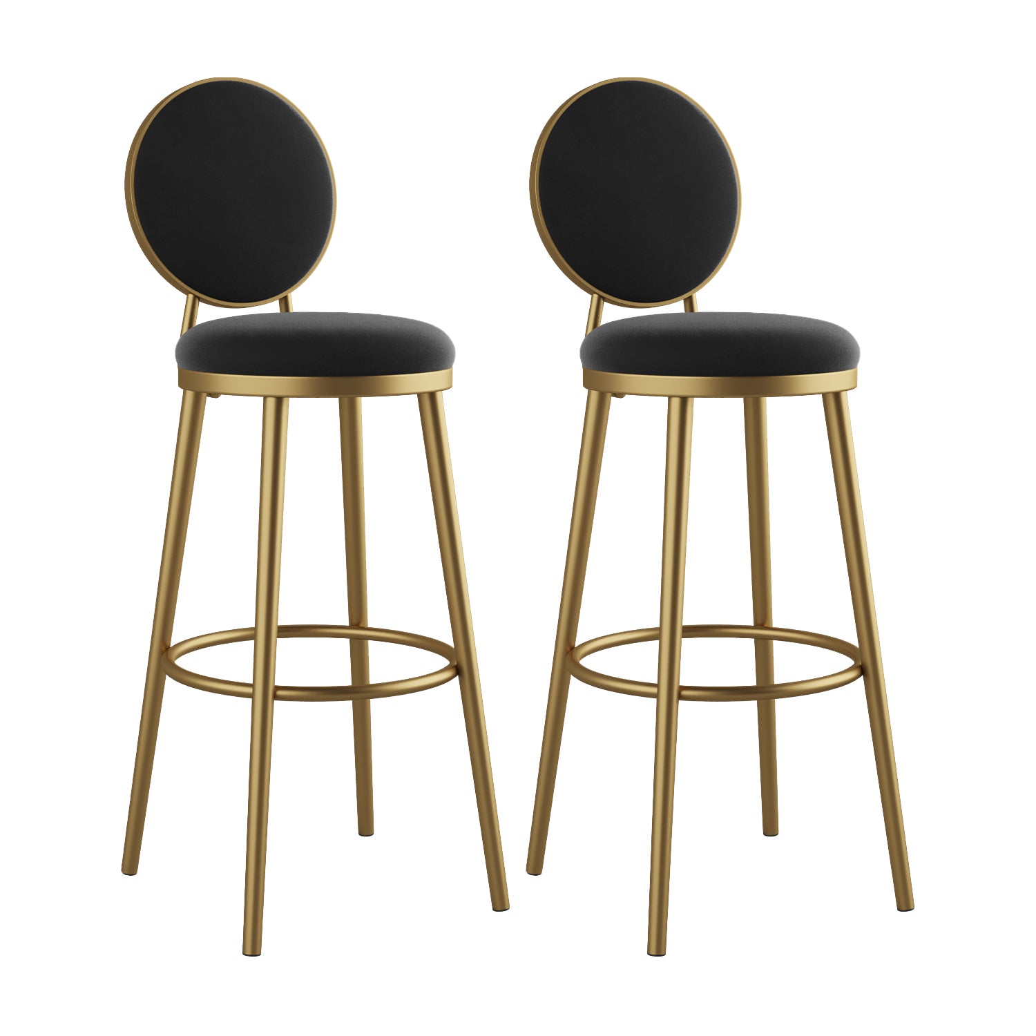 Glam Bar Stools Iron Gold Velvet Bar Stool with Metal Base Low Back