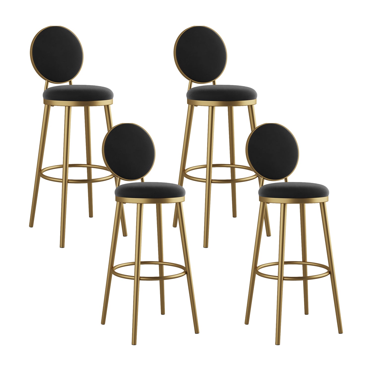 Glam Bar Stools Iron Gold Velvet Bar Stool with Metal Base Low Back