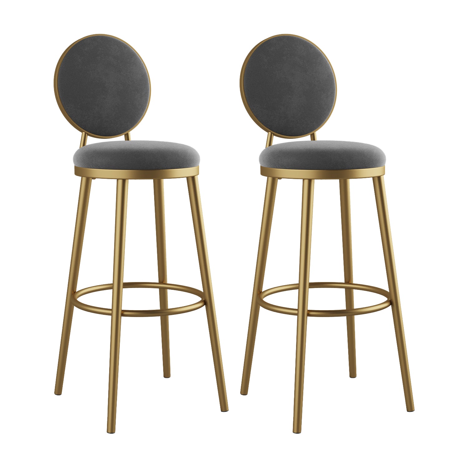 Glam Bar Stools Iron Gold Velvet Bar Stool with Metal Base Low Back