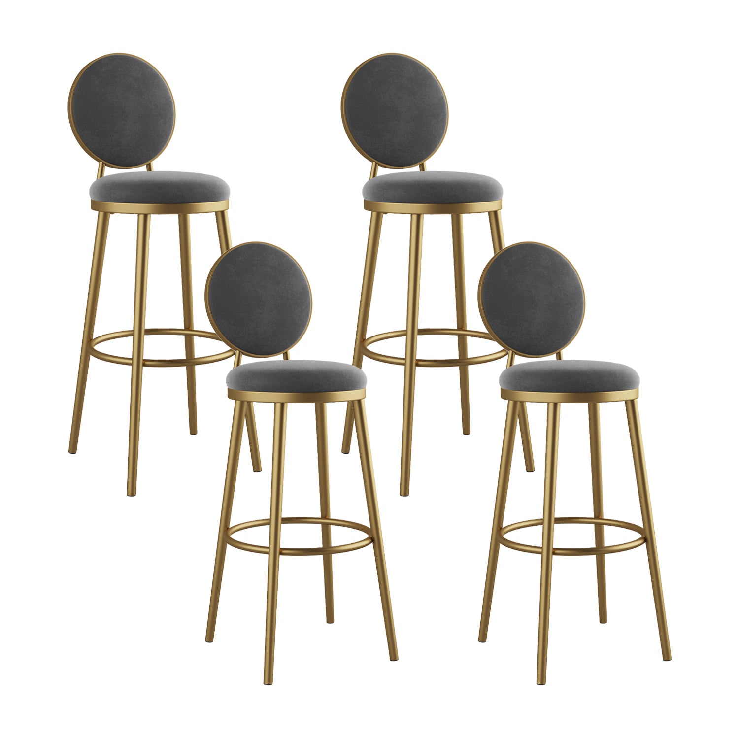 Glam Bar Stools Iron Gold Velvet Bar Stool with Metal Base Low Back
