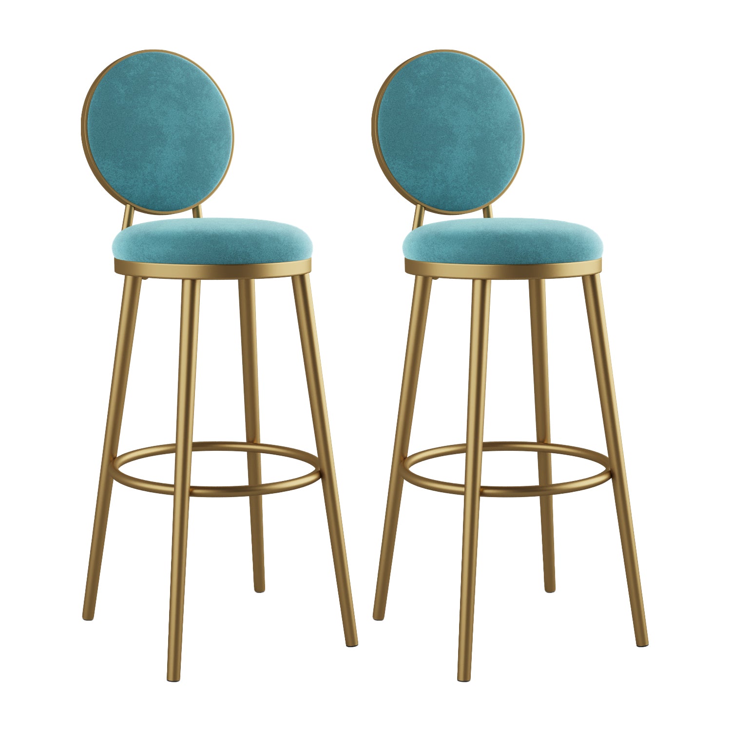 Glam Bar Stools Iron Gold Velvet Bar Stool with Metal Base Low Back