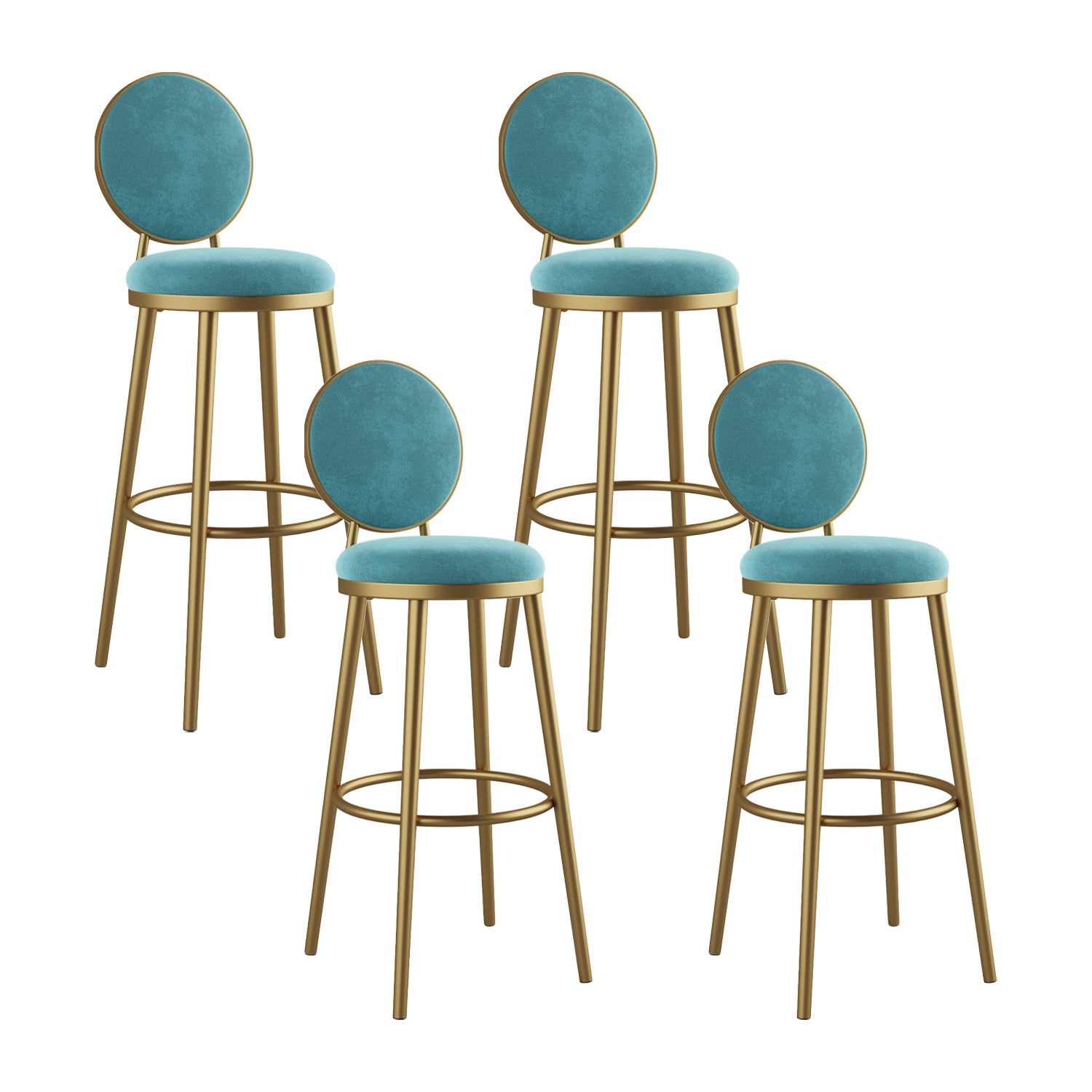 Glam Bar Stools Iron Gold Velvet Bar Stool with Metal Base Low Back