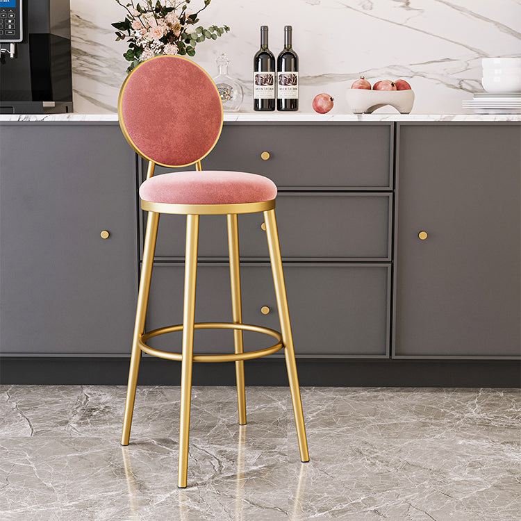 Glam Bar Stools Iron Gold Velvet Bar Stool with Metal Base Low Back