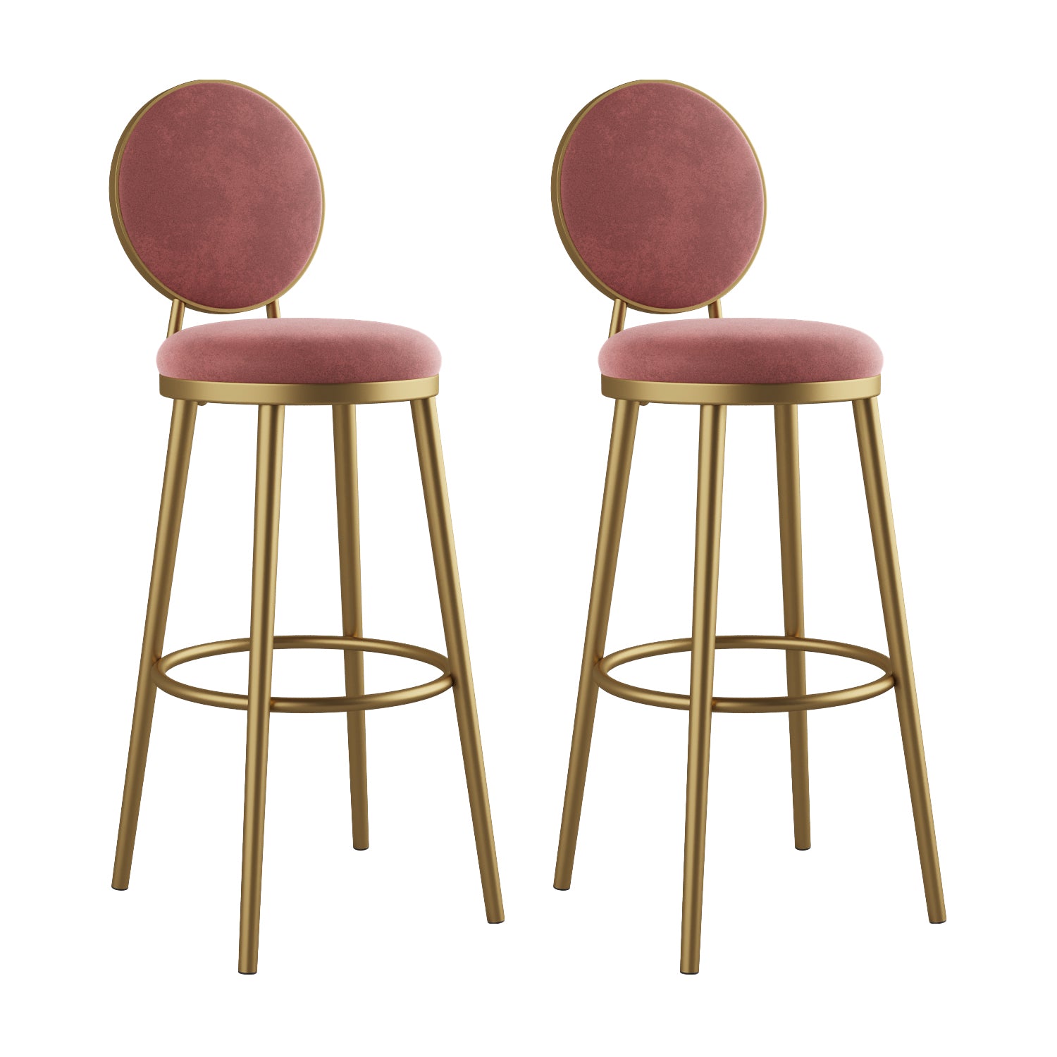 Glam Bar Stools Iron Gold Velvet Bar Stool with Metal Base Low Back