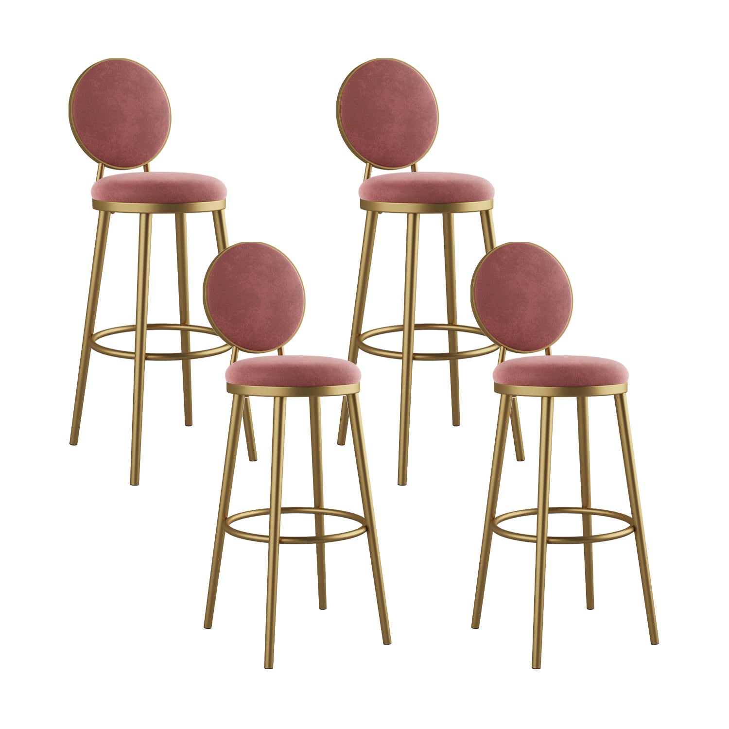 Glam Bar Stools Iron Gold Velvet Bar Stool with Metal Base Low Back