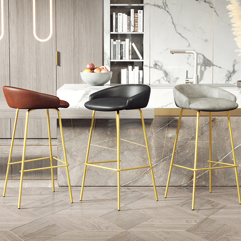 Glam Counter Bar Stool Armless Leather Bar Stool with Footrest Steel Base