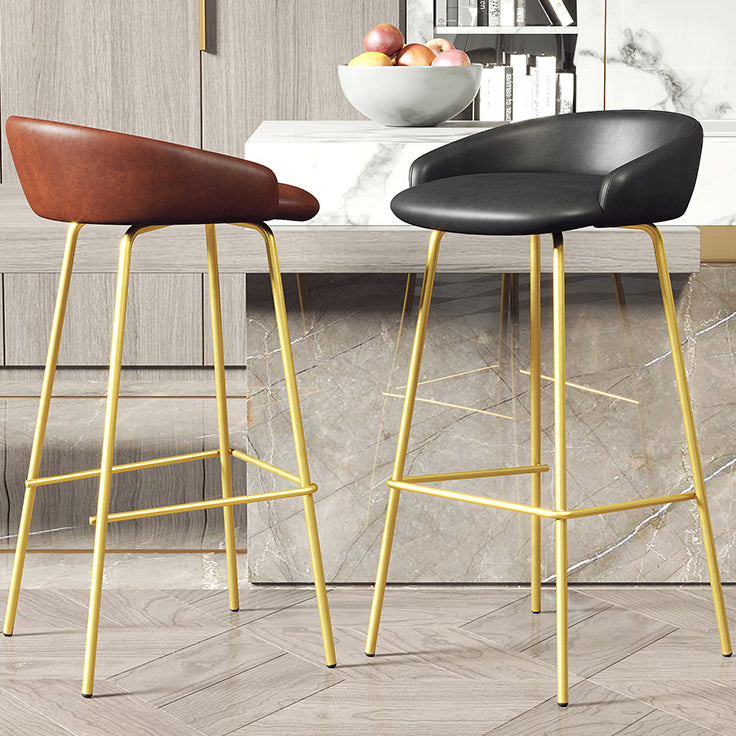 Glam Counter Bar Stool Armless Leather Bar Stool with Footrest Steel Base