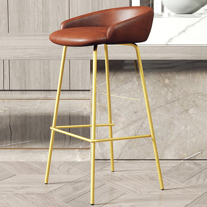 Glam Counter Bar Stool Armless Leather Bar Stool with Footrest Steel Base