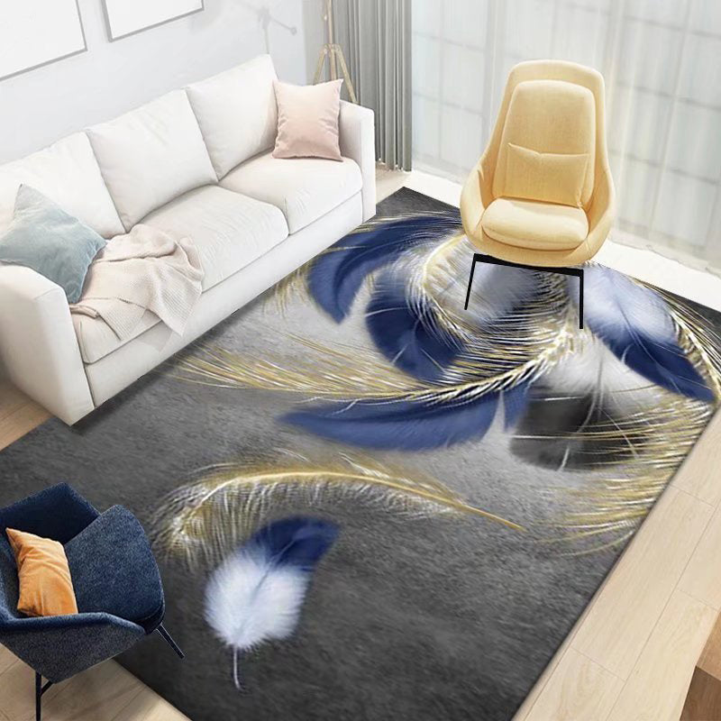 Feather Polyester Rug Area Carpet Anti-Slip Washable Rug for Living Room