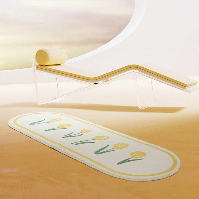 Yellow Flowers Rug Polyester Rug Area Carpet Anti-Slip Washable Rug for Living Room