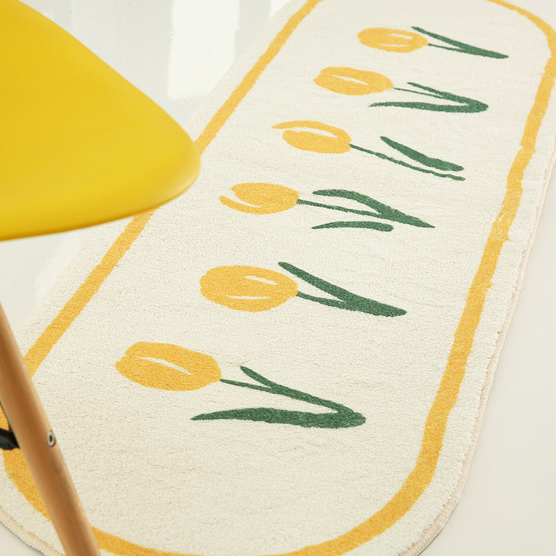 Yellow Flowers Rug Polyester Rug Area Carpet Anti-Slip Washable Rug for Living Room