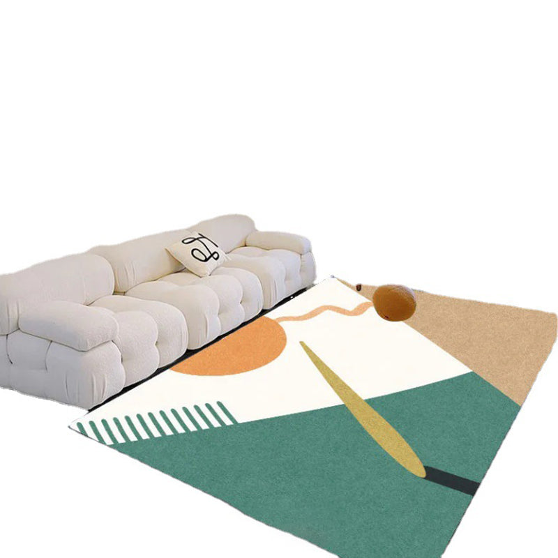 Green Graphic Rug Polyester Simple Rug Washable Area Rug for Living Room
