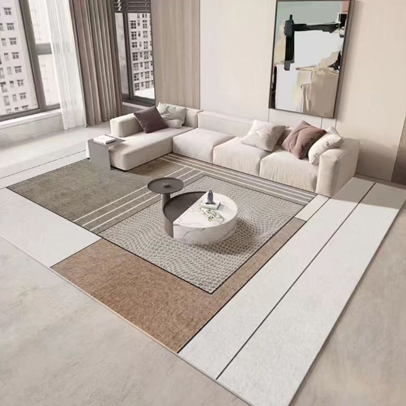 Apricot Striped Rug Polyester Modern Rug Washable Rug for Home Decor