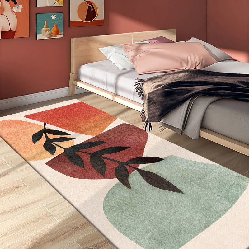 Dark Orange Nordic Rug Polyester Color Block Rug Washable Rug for Drawing Room