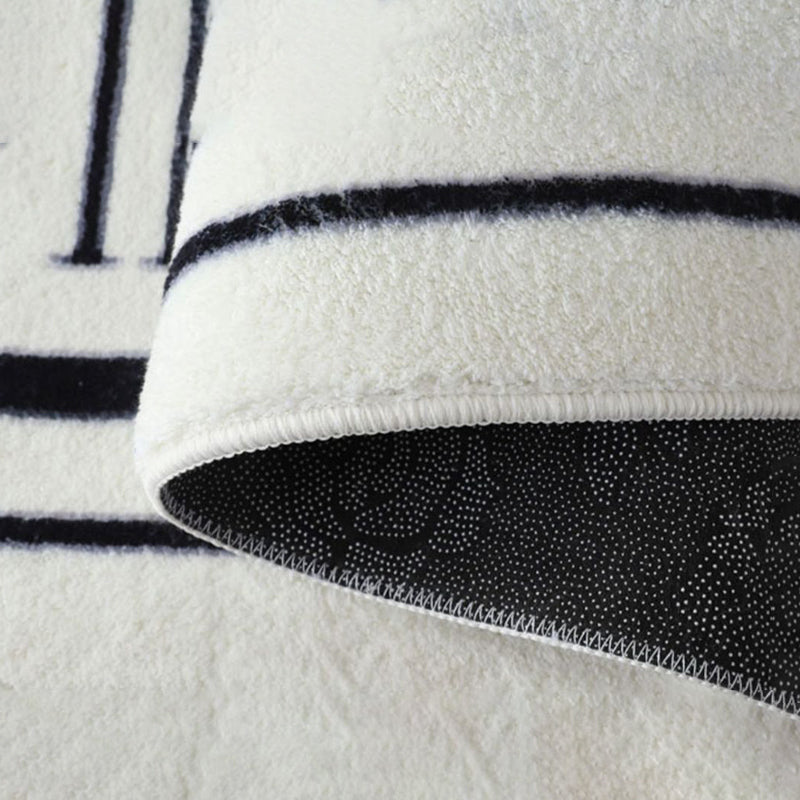 White Modern Rug Polyester Line Area Rug Non-Slip Backing Rug for Drawing Room