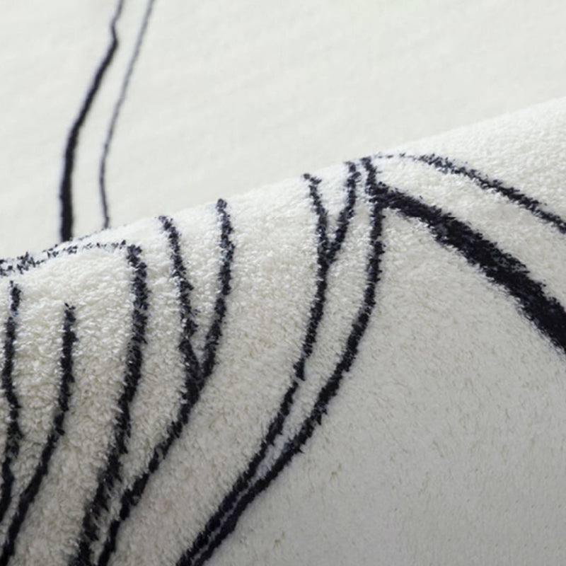 White Modern Rug Polyester Line Area Rug Non-Slip Backing Rug for Drawing Room