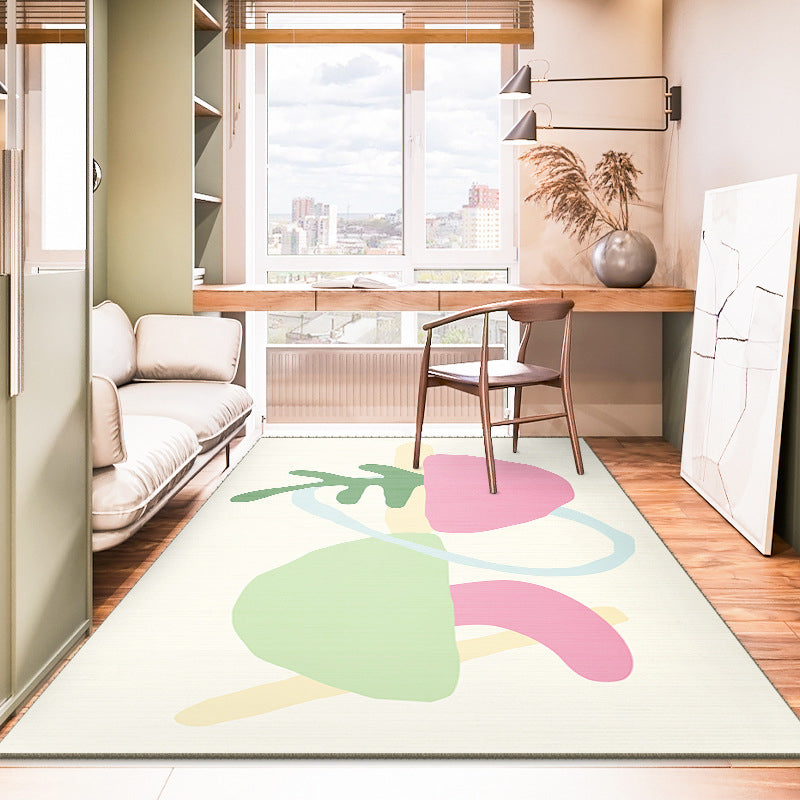 Light Pink Contrast Color Rug Polyester Modern Rug Non-Slip Backing Rug for Living Room