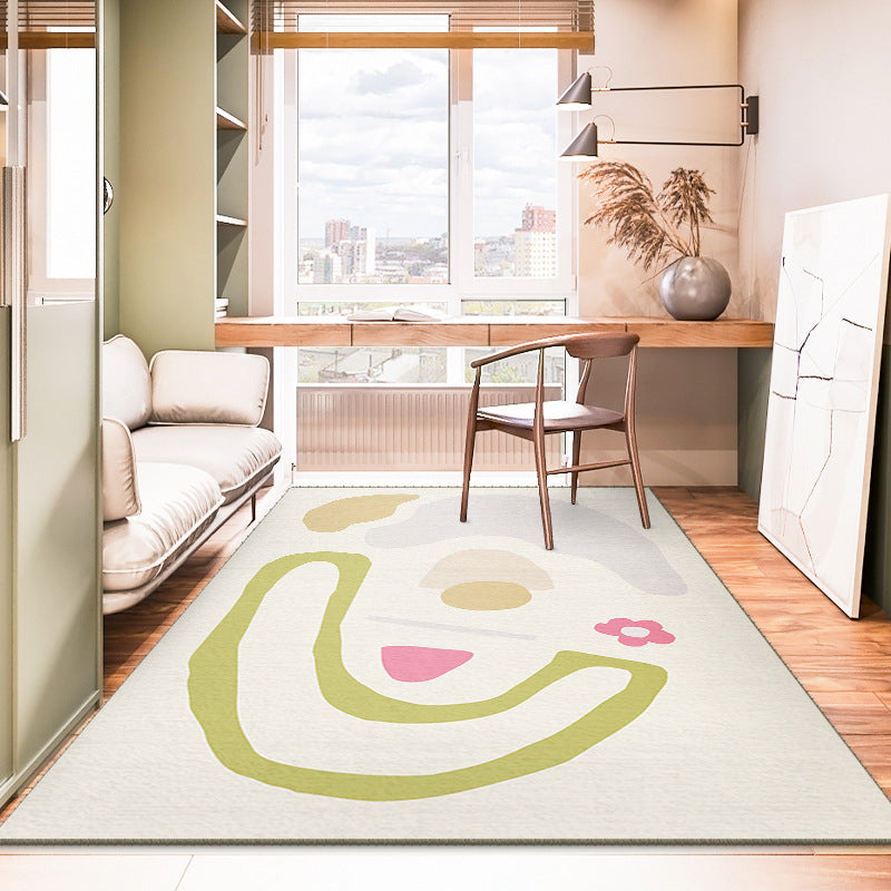 Light Pink Contrast Color Rug Polyester Modern Rug Non-Slip Backing Rug for Living Room