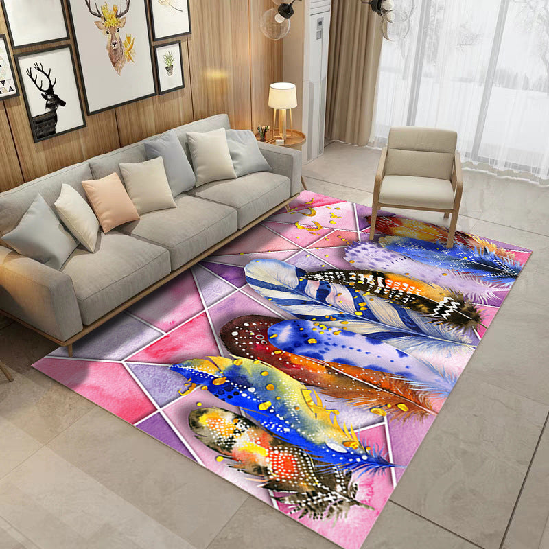 Dark Pink Simple Rug Polyester Plant Rug Stain Resistant Rug for Living Room