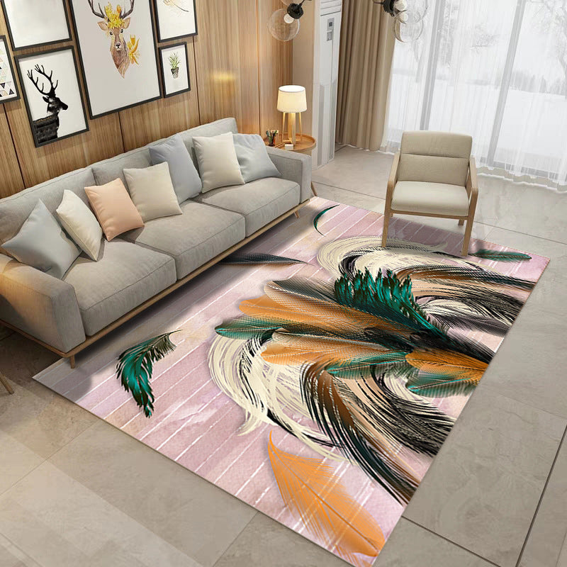 Dark Pink Simple Rug Polyester Plant Rug Stain Resistant Rug for Living Room