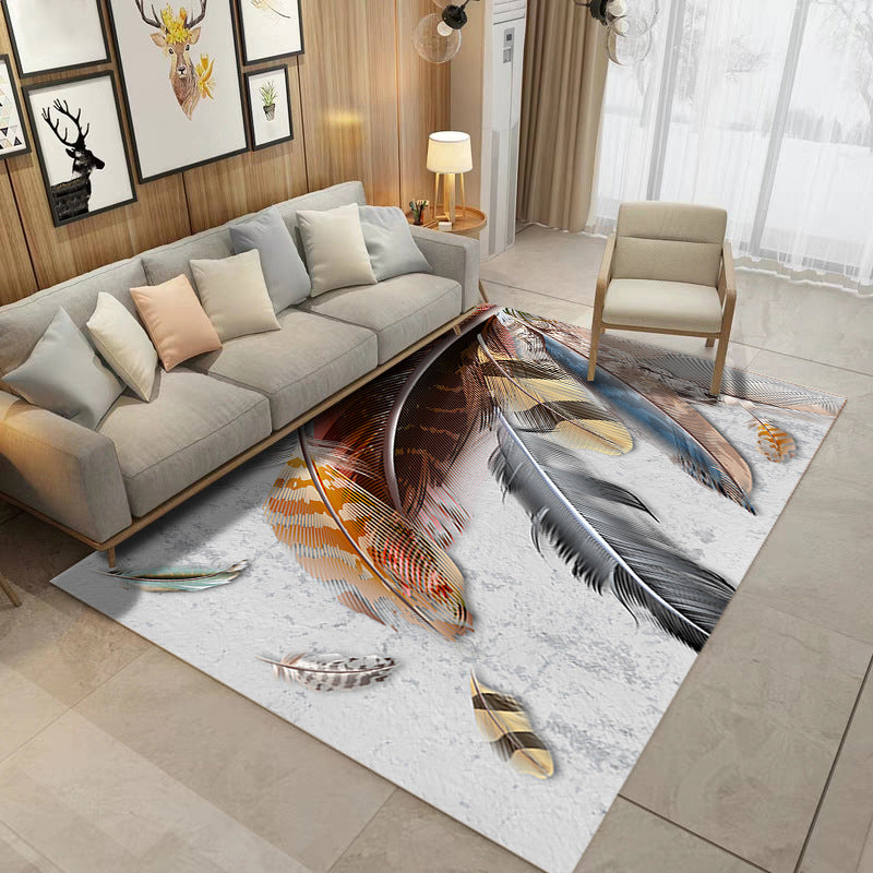 Dark Pink Simple Rug Polyester Plant Rug Stain Resistant Rug for Living Room