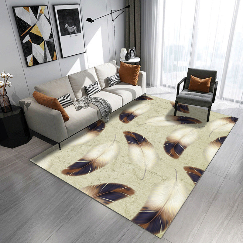 Dark Pink Simple Rug Polyester Plant Rug Stain Resistant Rug for Living Room