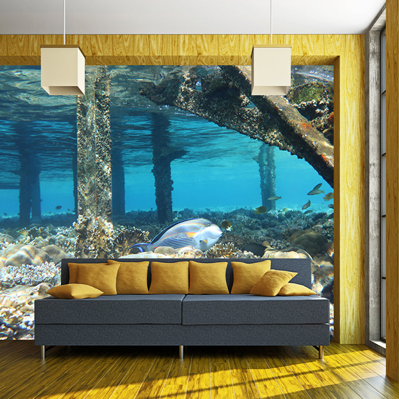 Bright Color Undersea Mural Photography Decorative Mildew Resistant for Bathroom
