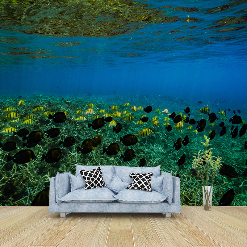 Mildew Resistant Mural Undersea Pattern Horizontal Photography for Bathroom