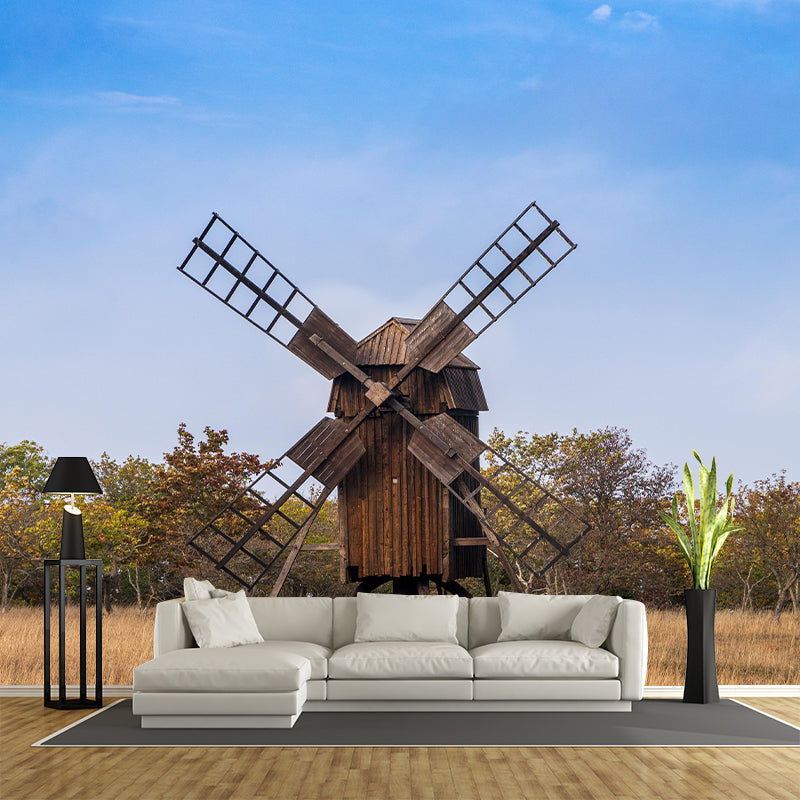 Horizontal Photography Wallpaper Mural Windmill Sitting Room Wall Mural