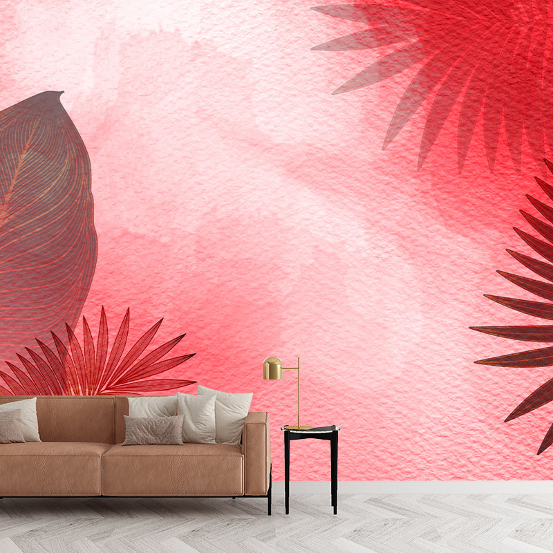 Bright Color Illustration Mural Wallpaper Tropical Plants Living Room Mural