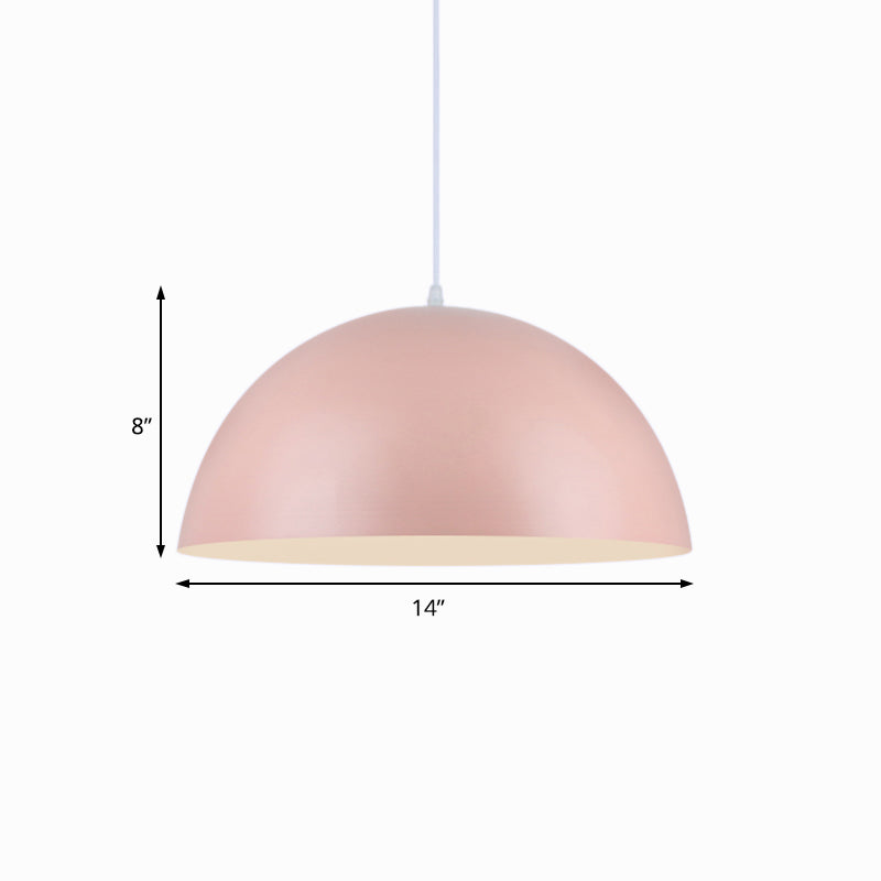 Nordic Style Bowl Pendant Lighting 1 Light Aluminum Suspended Light in Pink/Yellow for Living Room