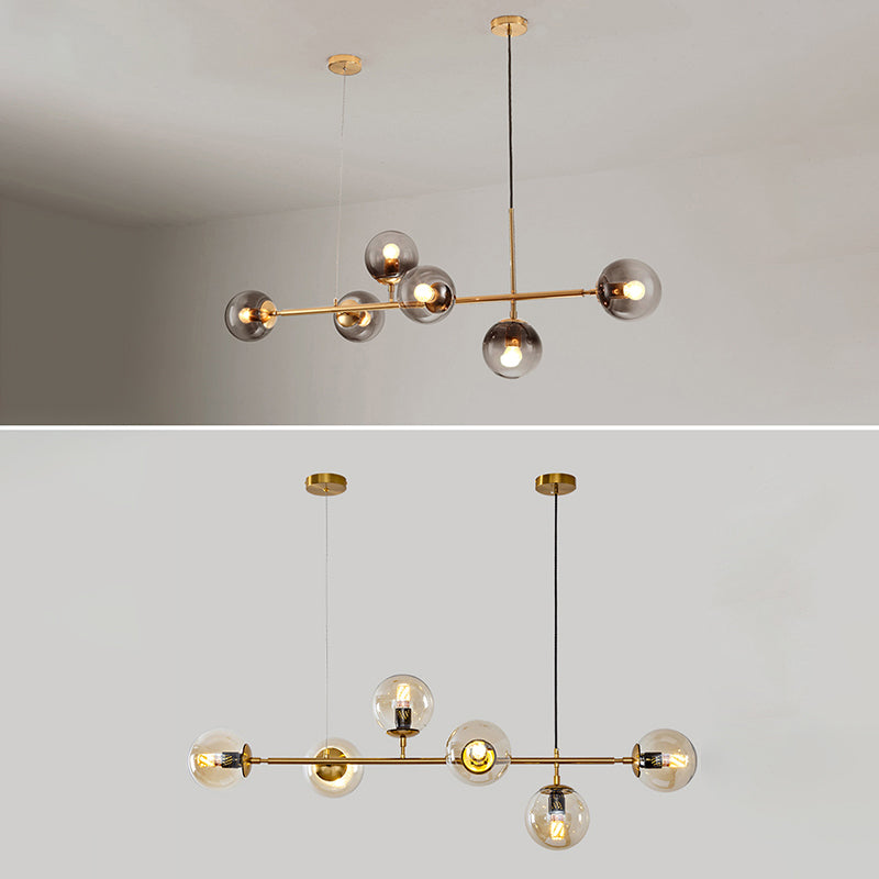 Simple Dining Chandelier Lamp Dining Room Round Glass Shade Ceiling Hanging Light