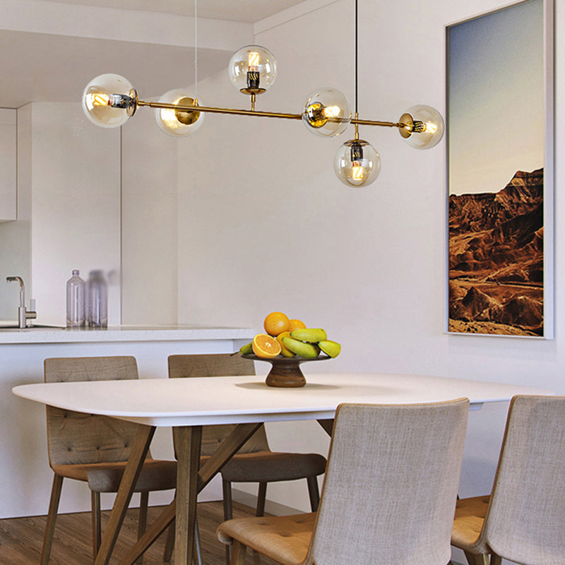 Simple Dining Chandelier Lamp Dining Room Round Glass Shade Ceiling Hanging Light