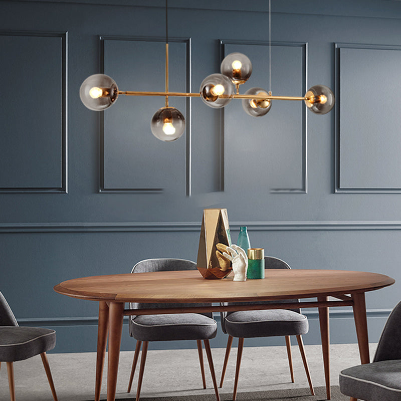 Simple Dining Chandelier Lamp Dining Room Round Glass Shade Ceiling Hanging Light