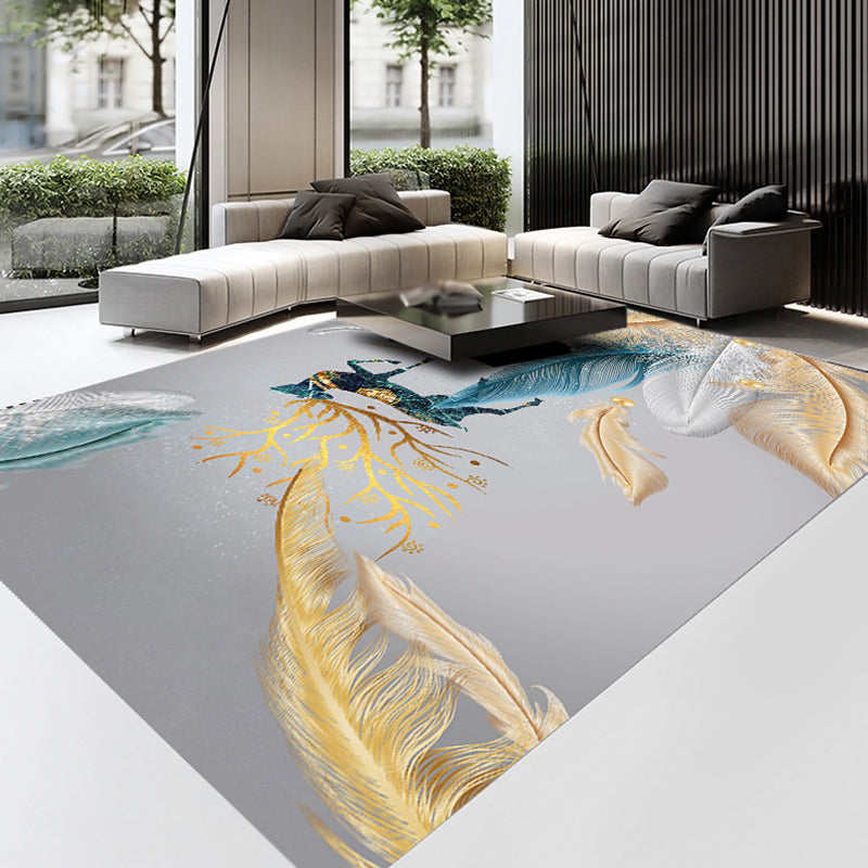 Gold Feather Carpet Polyester Gorgeous Carpet Non-Slip Backing Carpet for Home Decor