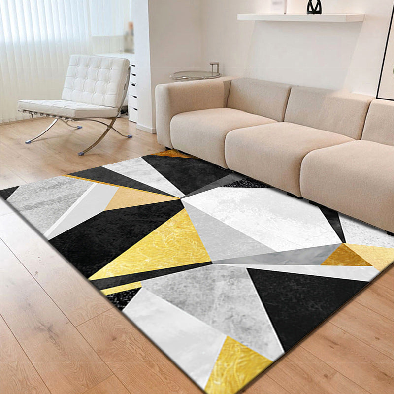 Black Modern Rug Polyester Pattern Rug Non-Slip Backing Area Rug for Home Decor
