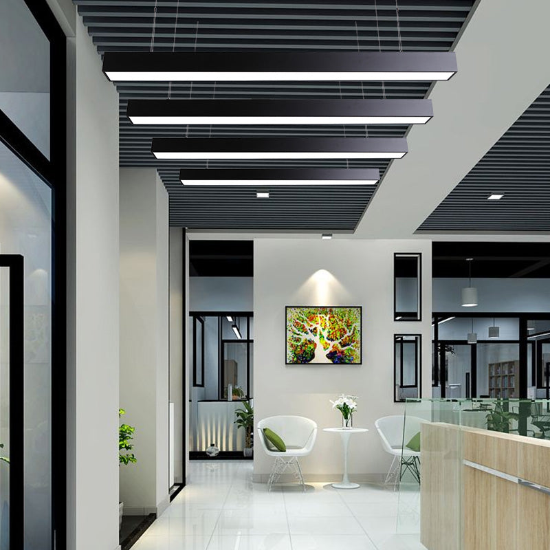 Lampes suspendues modernes linéaires, luminaires d'éclairage pendentif à LED noir pour le bureau