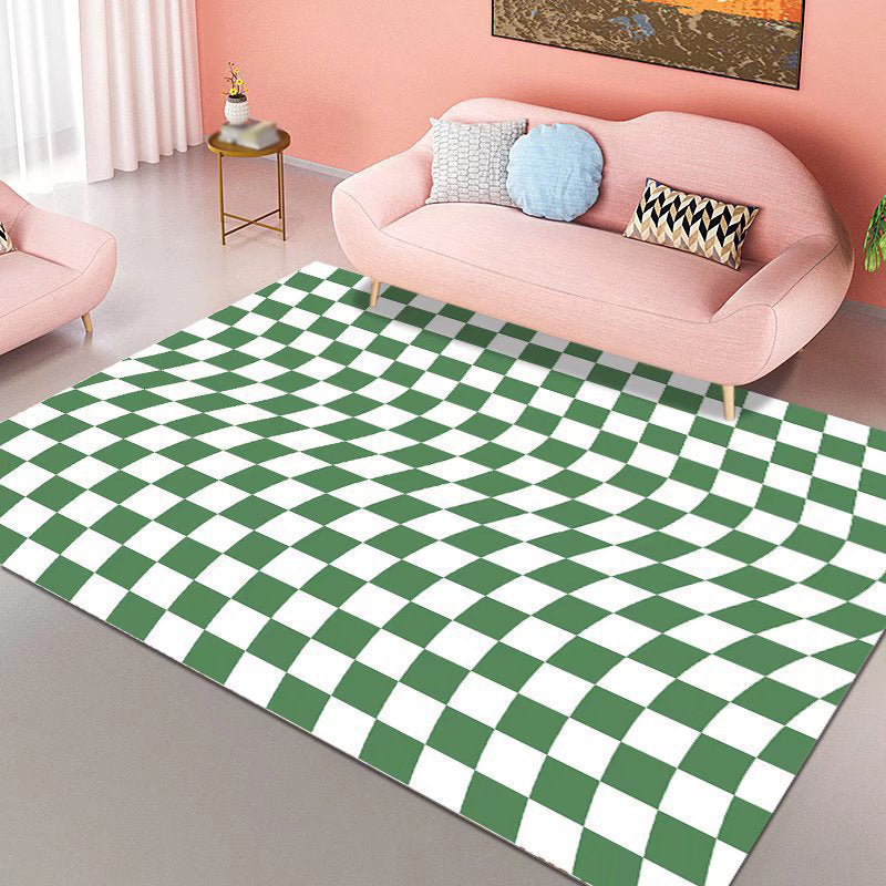 Checkerboard Geometric Rug Indoor Rug Stain Resistant Non-Slip Backing Rug for Living Room