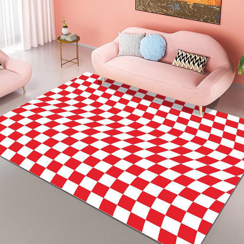 Checkerboard Geometric Rug Indoor Rug Stain Resistant Non-Slip Backing Rug for Living Room