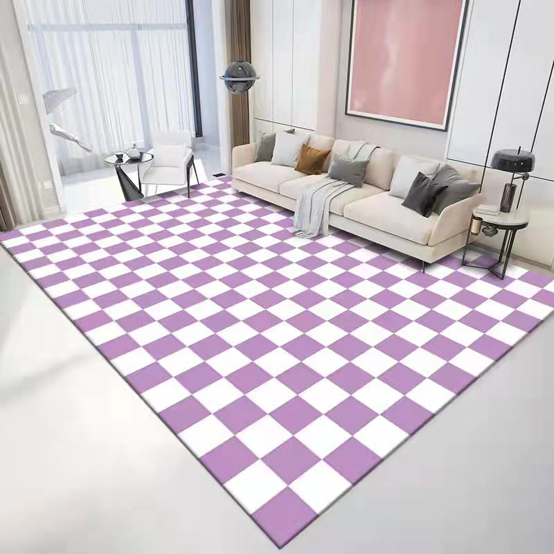 Modern Checkered Geometric Rug Indoor Rug Stain Resistant Non-Slip Backing Rug