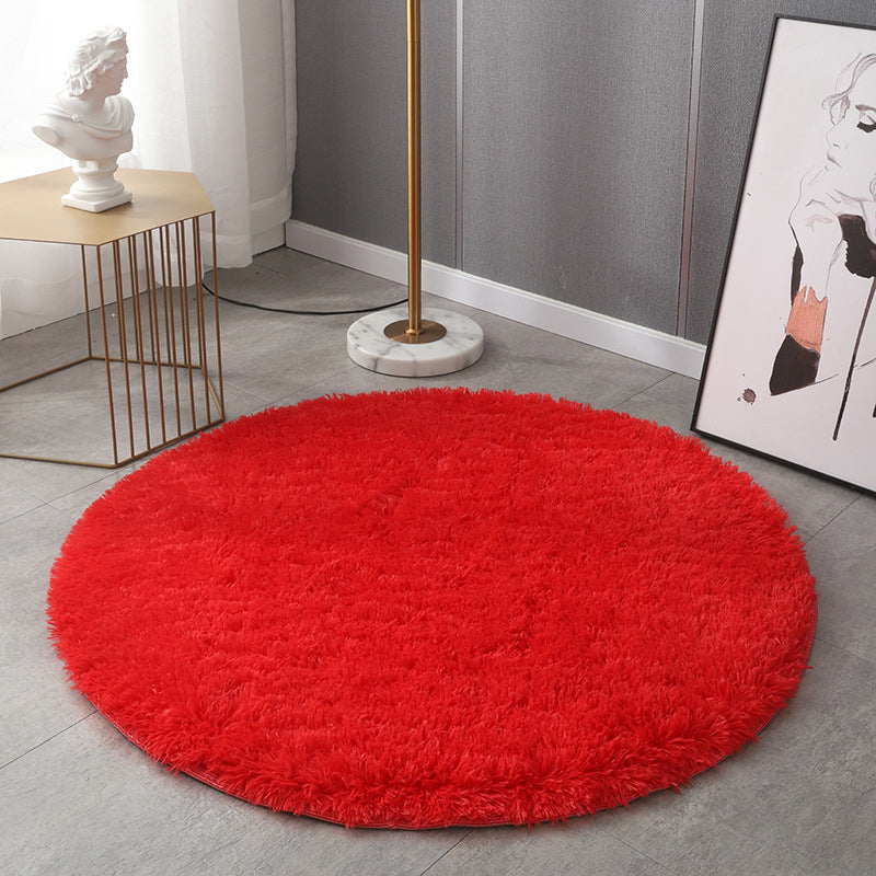Plush Round Rug Area Rug Polyster Non-Slip Backing Washable Carpet for Bedroom