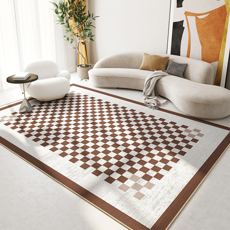 Brown Modern Rug Polyester Lattice Indoor Rug Washable Rug for Living Room