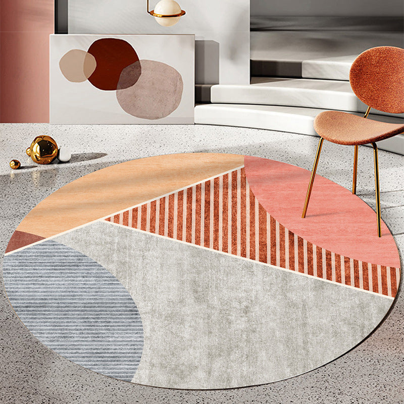 Light Orange Modern Area Rug Polyester Stripe Rug Non-Slip Backing Rug for Home Decor
