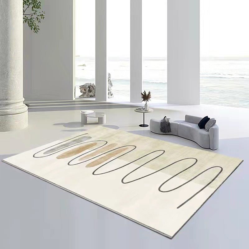 Beige Simplicity Rug Polyester Line Rug Stain Resistant Rug for Living Room