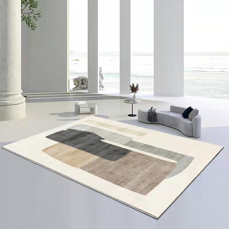Beige Simplicity Rug Polyester Line Rug Stain Resistant Rug for Living Room