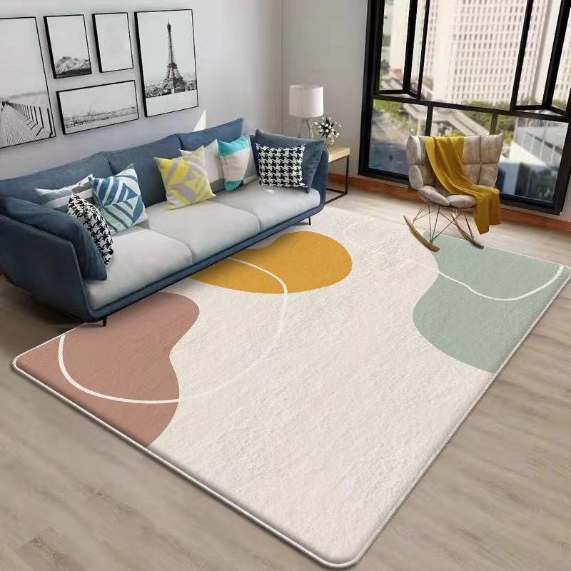 Beige Color Piece Rug Polyester Nordic Rug Non-Slip Backing Rug for Living Room