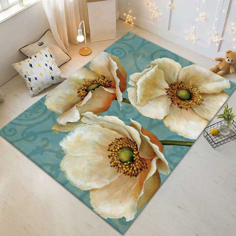 White Minimalist Rug Polyester Apricot Leaf Rug Washable Rug for Home Decor