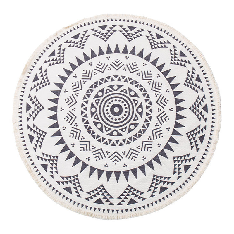 Rapis simple Rapis tribal Tribal Tapis rond Mélange de coton lavable avec frange