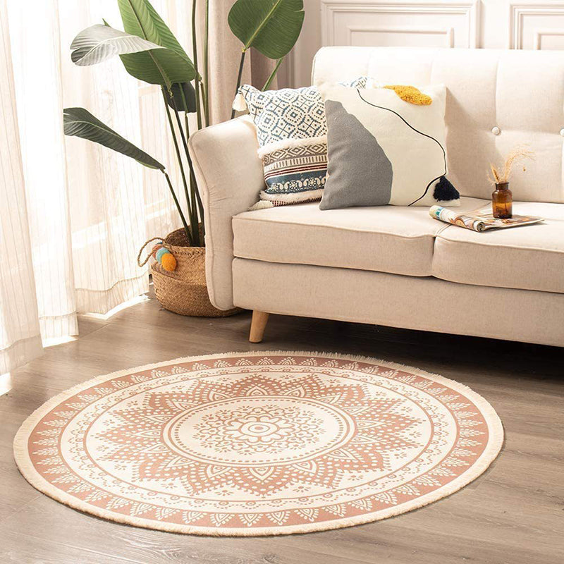 Rapis simple Rapis tribal Tribal Tapis rond Mélange de coton lavable avec frange