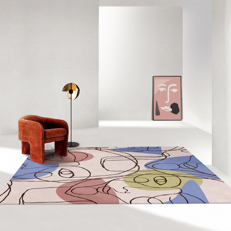 Human Face Abstract Carpet Area Carpet Non-Slip Backing Rug for Living Room